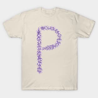 Lavender Letter P Hand Drawn in Watercolor and Ink T-Shirt